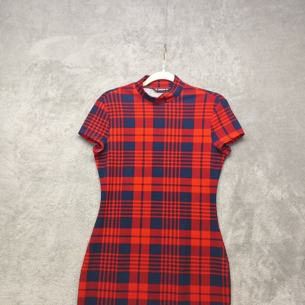 SHEIN Women Dress Plaid Bodycon Red Blue Knit Pullover Size M(8-10) - Picture 2 of 10